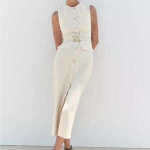 Zara Cream Midi Dress with Gold Accents